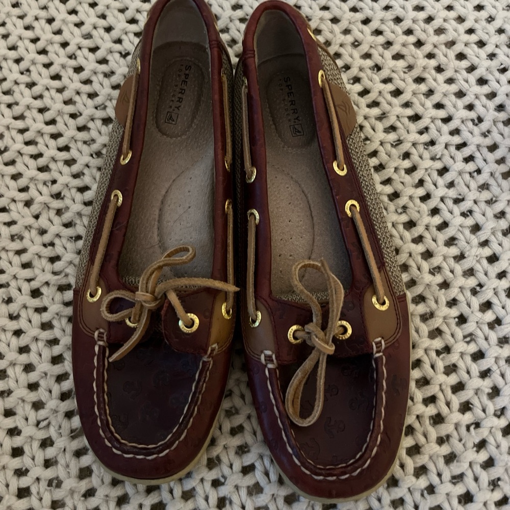 Sperry Brown Leather Loafers AngleFish Anchor Print 8.5 - Picture 3 of 5
